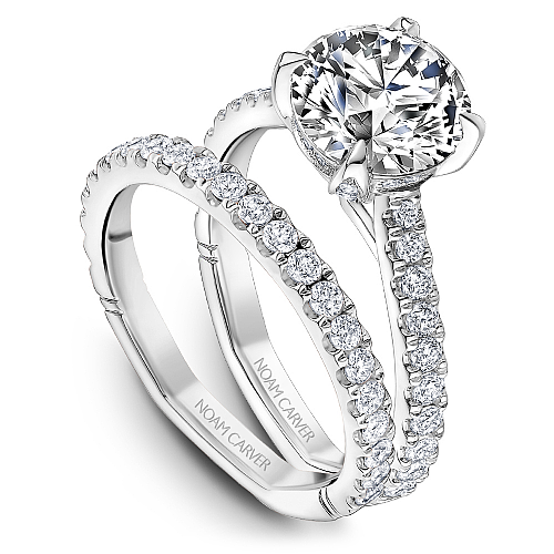 14K white gold ring with round diamonds.