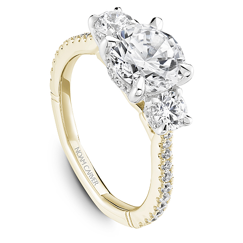 Three-stone diamond ring with hidden accents.