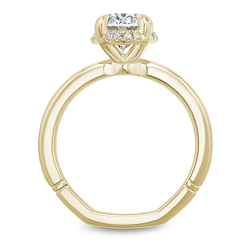 Yellow gold diamond halo engagement ring.