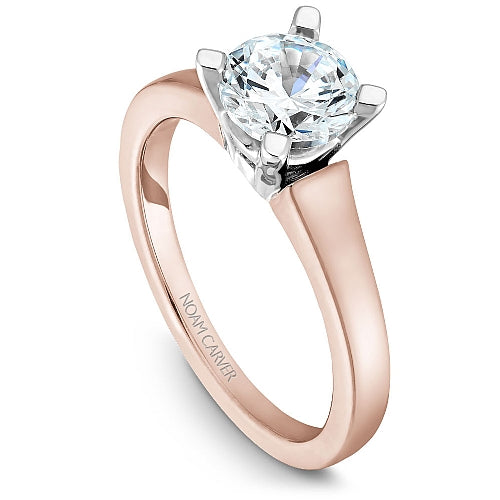 Rose gold solitaire semi-mount engagement ring.