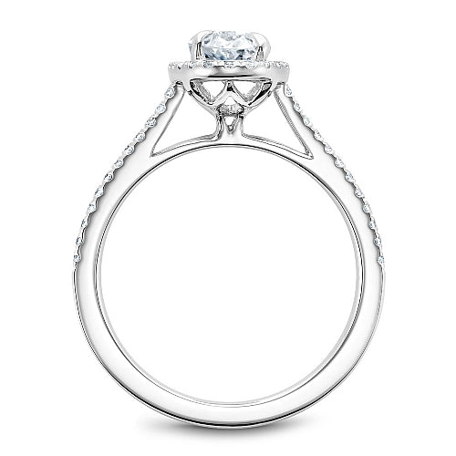 Halo diamond semi-mount ring in white gold.