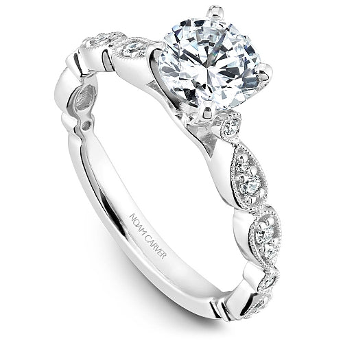 14K white gold diamond semi-mount ring.