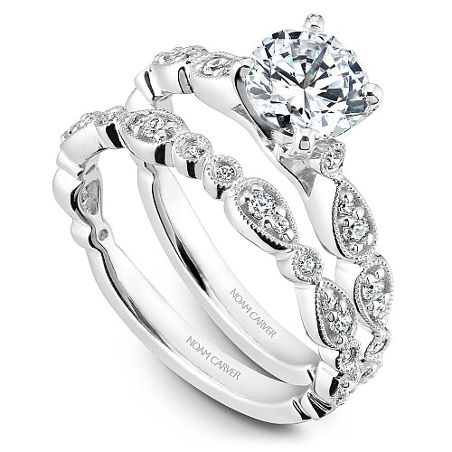 14K white gold diamond semi-mount ring
