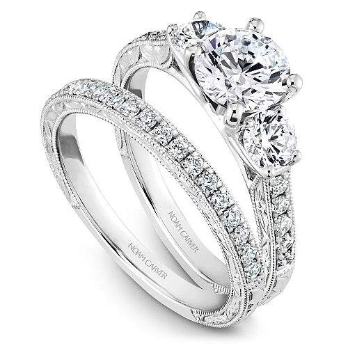 Three-stone diamond ring, 14K white gold.