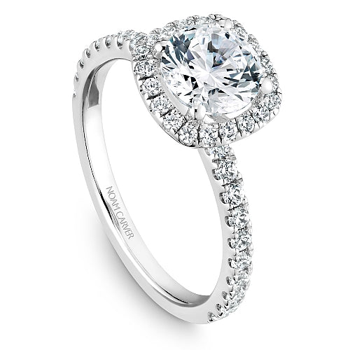 Halo diamond semi-mount ring in white gold.