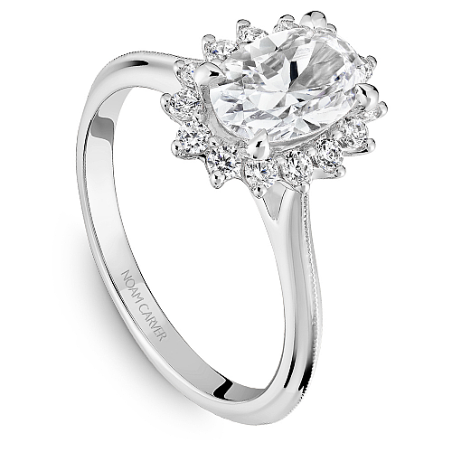 Halo diamond semi-mount ring, white gold.