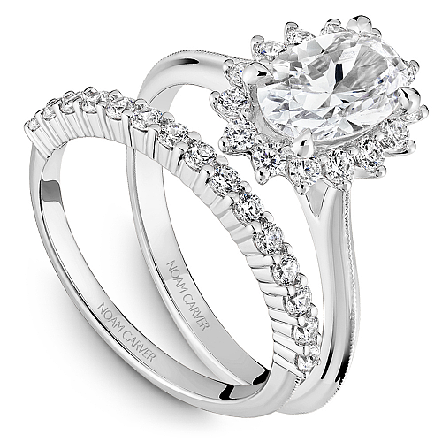 Halo diamond semi-mount ring in white gold.