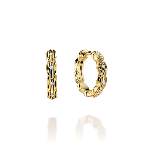 14K Yellow Gold Diamond Hoop Earrings