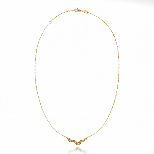 14K gold necklace with round diamonds.