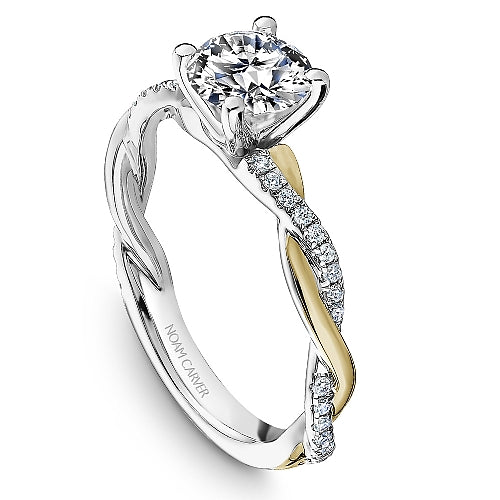 14K white-yellow diamond semi-mount engagement ring.