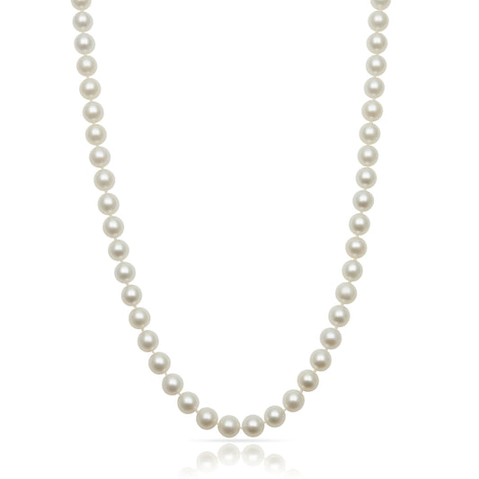 ReMARKable Designs Pearl Strand Color Gemstone Necklace in 14 Karat White Gold with 58 Freshwater Pearls 7mm-8mm