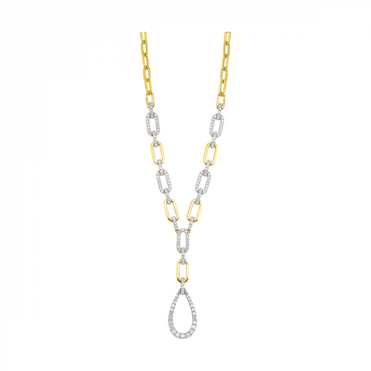 Yellow gold paperclip chain diamond necklace.