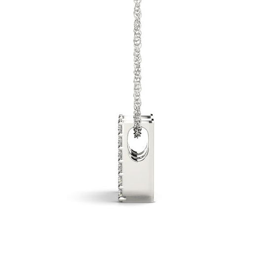 Side view of diamond necklace pendant.