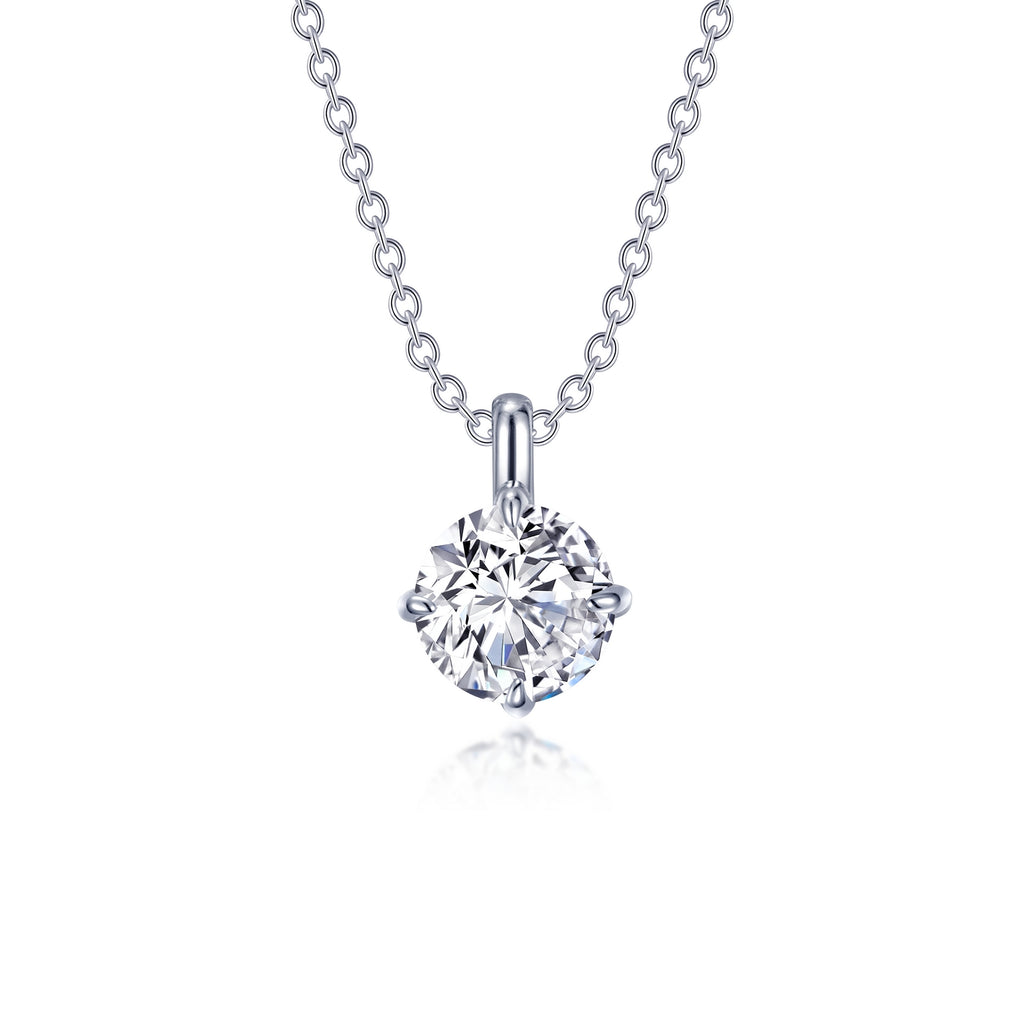 Simulated diamond pendant on silver chain.