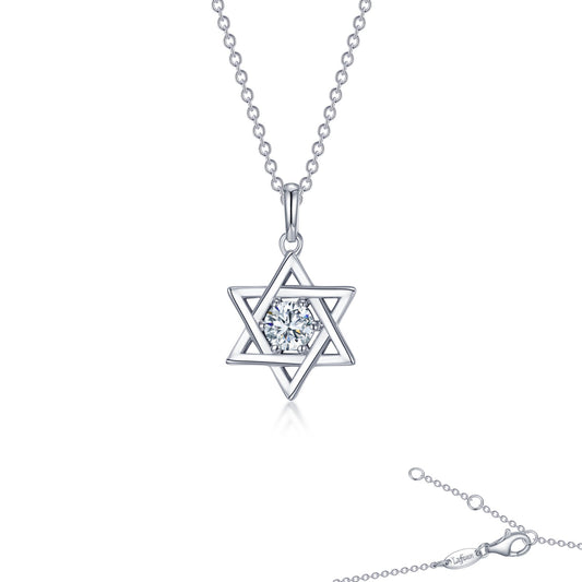 Star of David necklace with simulated diamond.