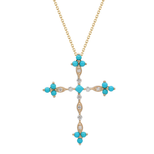 CIRARI Turquoise Necklace in 14 Karat Yellow Gold with 13 Various Shapes Turquoises 0.63ctw