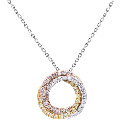 CIRARI Natural Diamond Necklace in 18 Karat White-Yellow-Rose Gold with 0.19ctw Pink Round Diamonds