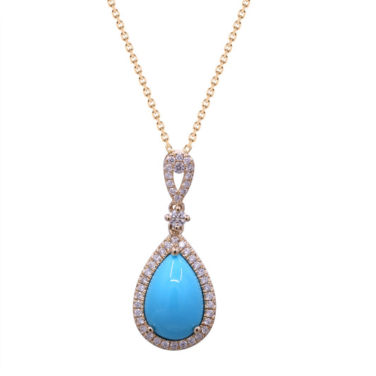CIRARI Turquoise Pendant Necklace in 14 Karat Yellow Gold with 1 Pear Turquoise 2.72ctw