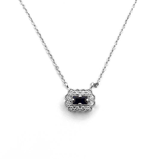 Venetti Pendant Color Gemstone Necklace in 14 Karat White Gold with 1 Baguette Sapphire 0.19ctw