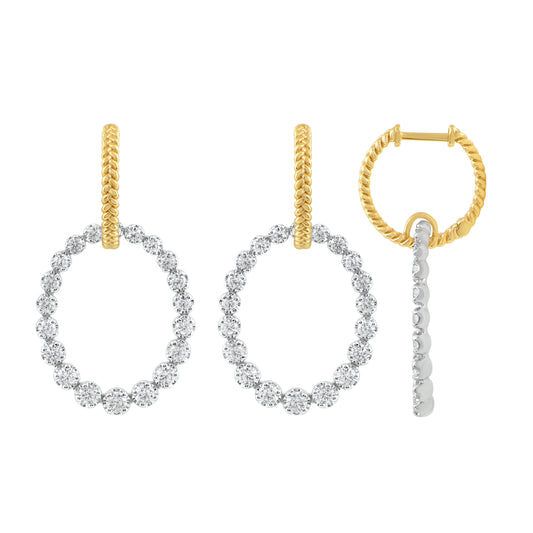 Dangle earrings with round diamonds, white-yellow gold.