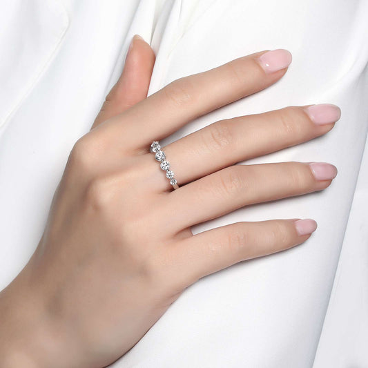 Simulated diamond ring in platinum silver band.