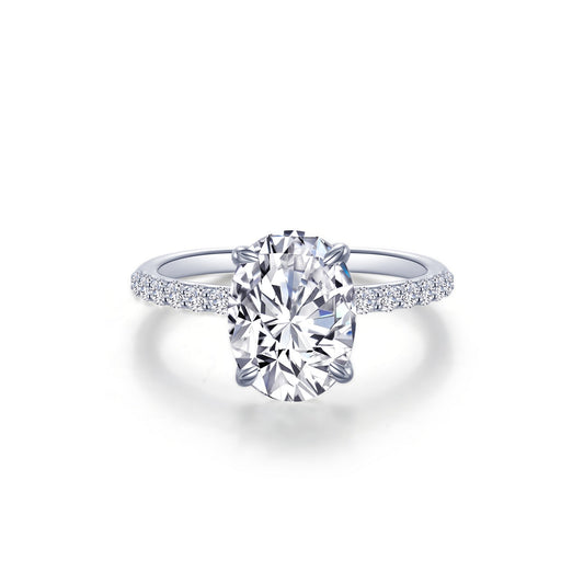 Oval simulated diamond ring, platinum-bonded silver.