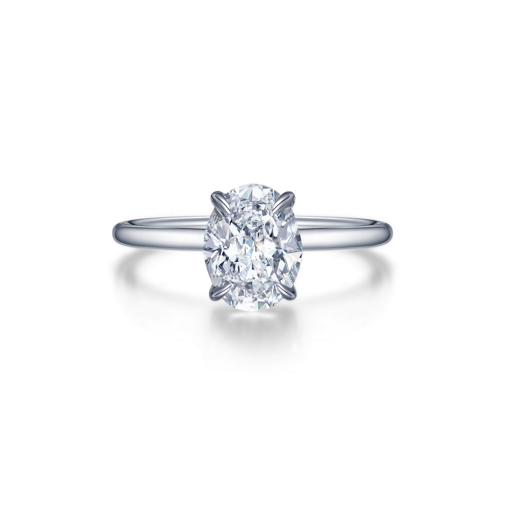 Oval simulated diamond, platinum bonded silver band.
