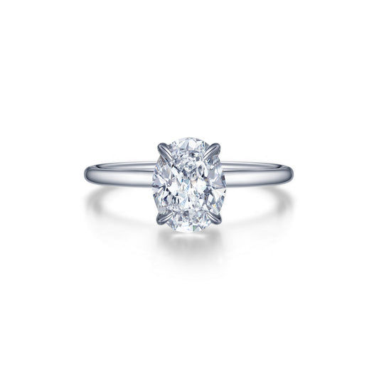 Oval simulated diamond, platinum bonded silver band.