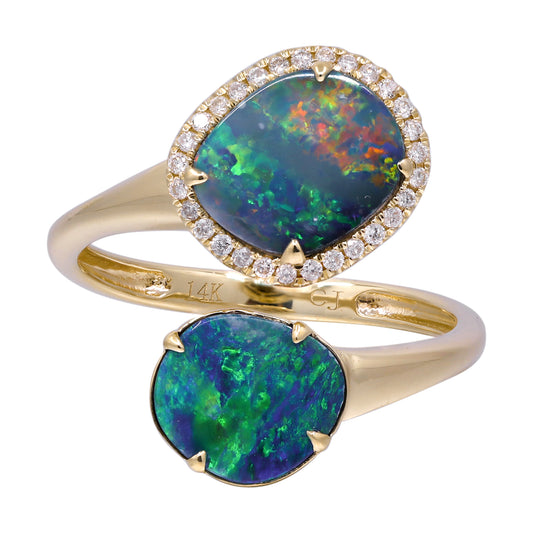 CIRARI Opal Ring with 2 Unique Opals 2.40ctw in 14 Karat Yellow Gold
