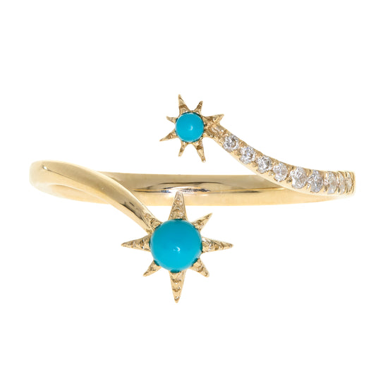 CIRARI Turquoise Ring in 14 Karat Yellow Gold with 2 Cabochon Turquoises 0.17ctw