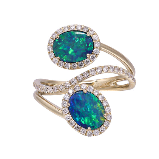 CIRARI Opal Ring with Unique Opals 1.68ctw in 14 Karat Yellow Gold