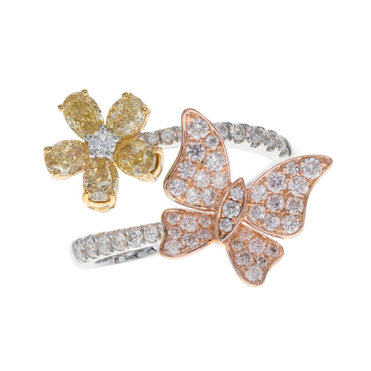 CIRARI Natural Diamond Ring in 18 Karat White Gold, Yellow, and Rose Gold with 1.00ctw Yellow Oval Diamonds
