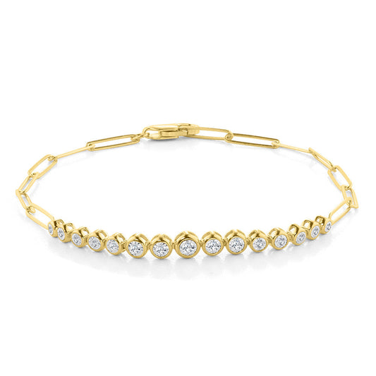 Yellow gold bracelet with round diamonds.