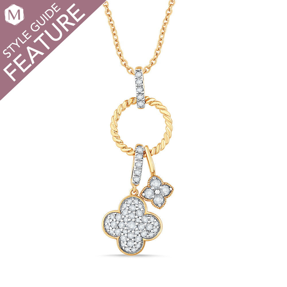 Clover diamond necklace in yellow gold.