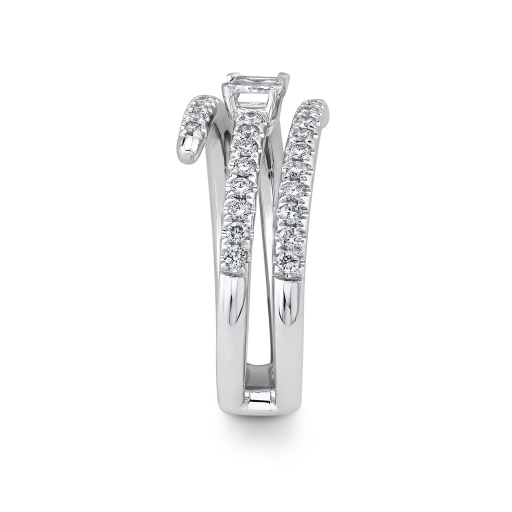 White gold ring with diamond accents.