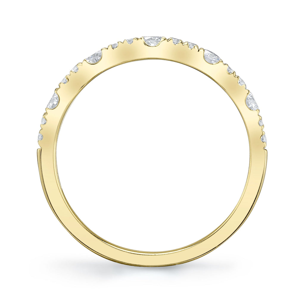 Yellow gold band with round diamonds.