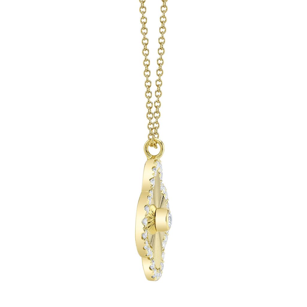 Clover-shaped yellow gold diamond necklace.
