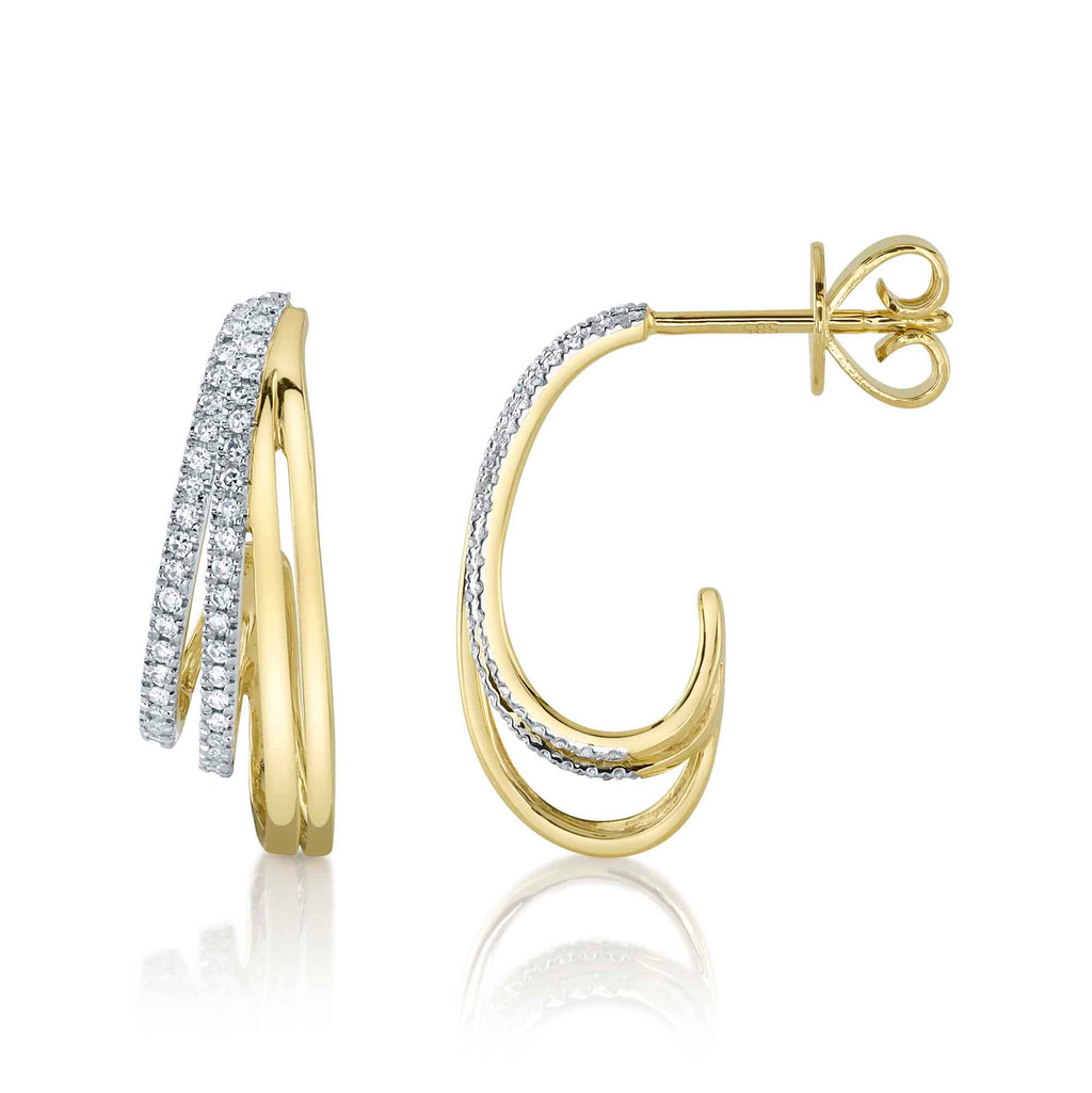 Gold J Hoop earrings with diamond accents.