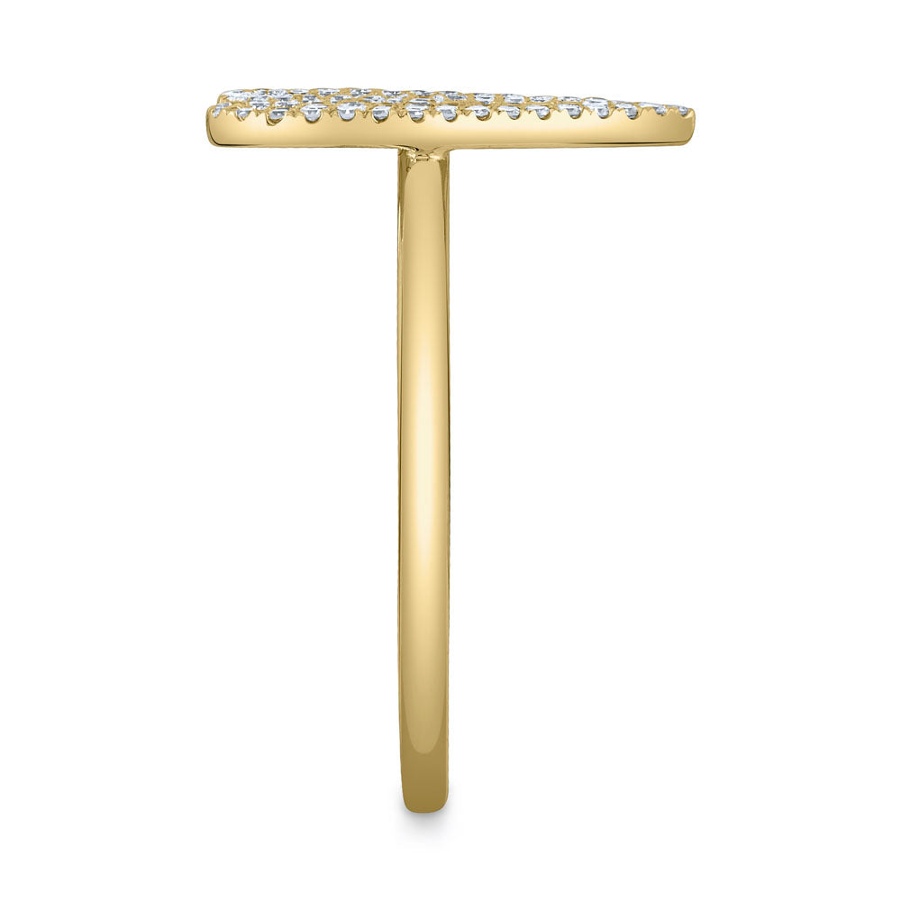 Yellow gold ring with round diamonds.
