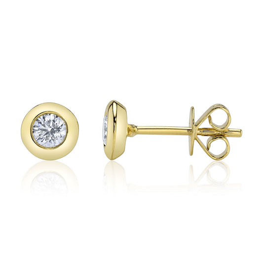 14K yellow gold diamond stud earrings.