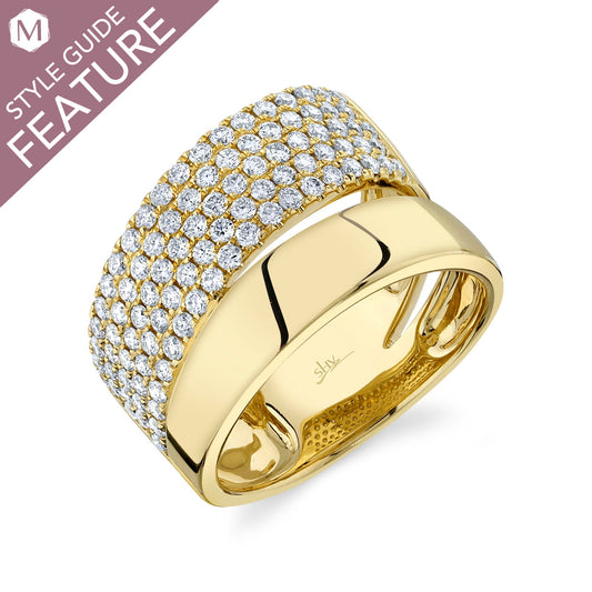 14K yellow gold ring with pavé diamonds.