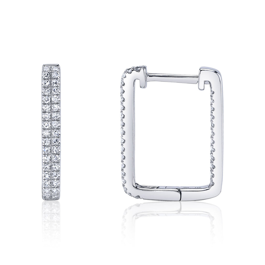 Square hoop diamond earrings in white gold.