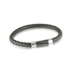 ItalGem Steel Men's Bracelet (No Stones) in Stainless Steel with Black Leather