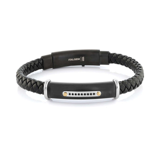 ItalGem Steel Men's Braid Bracelet (No Stones) in Stainless Steel Black - Yellow