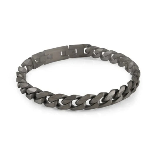 ReMARKable Designs Men's Curb Link Bracelet in Grey Stainless Steel with Fold Over Clasp