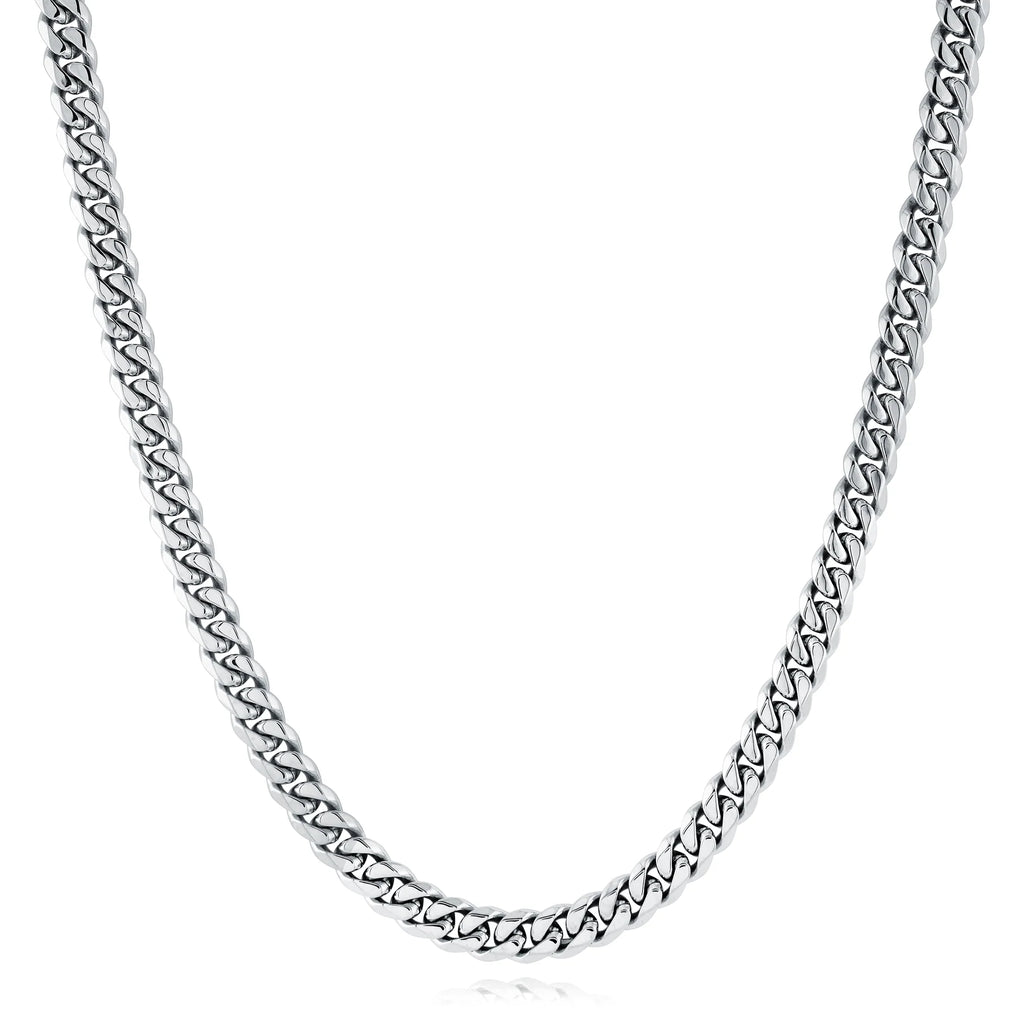 Polished stainless steel Cuban link chain.