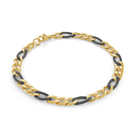 ReMARKable Designs Men's Figaro Bracelet in Black - Yellow Stainless Steel with Lobster Claw Clasp