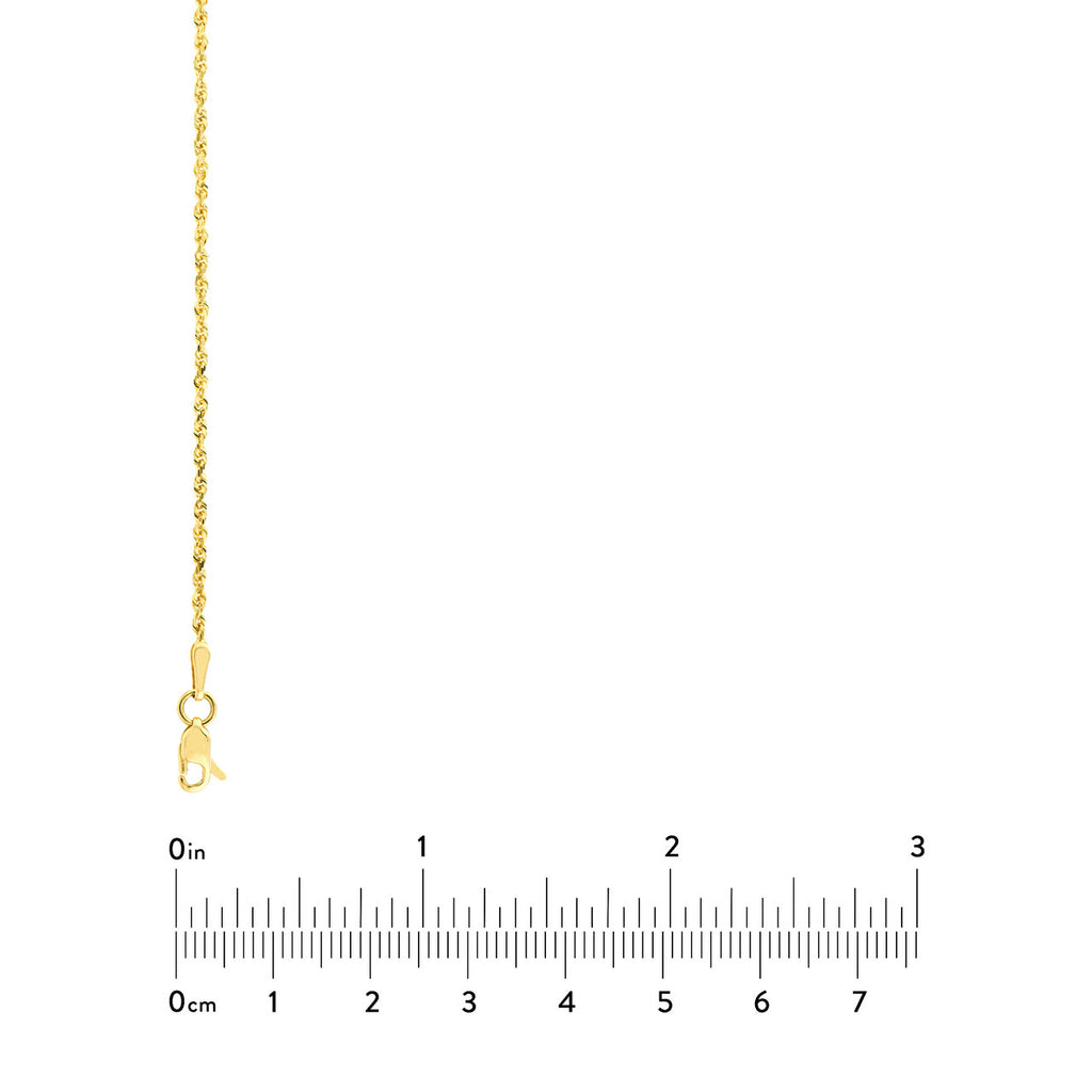 Diamond-cut yellow gold rope chain with clasp.