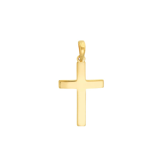 14K yellow gold minimalist cross pendant.