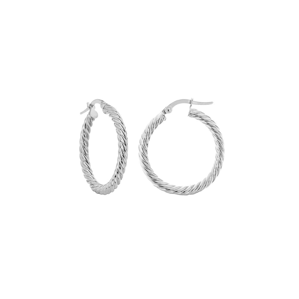 14K White Gold Twisted Hoop Earrings